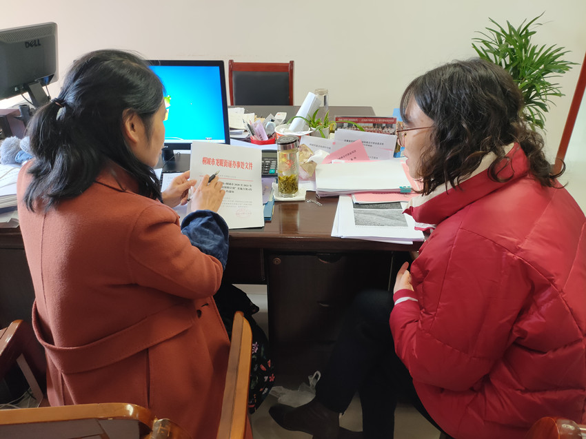 龙眠街道妇联主席郭世萍和人寿保险公司负责人对接相关事宜.jpg