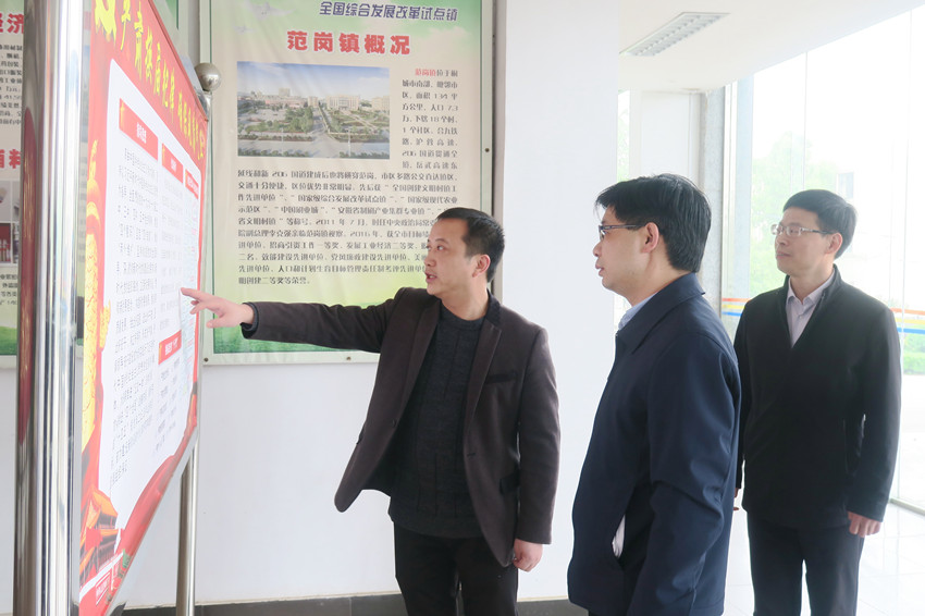 徐雄率队督导镇党委换届1在范岗镇察看流程公示牌.JPG