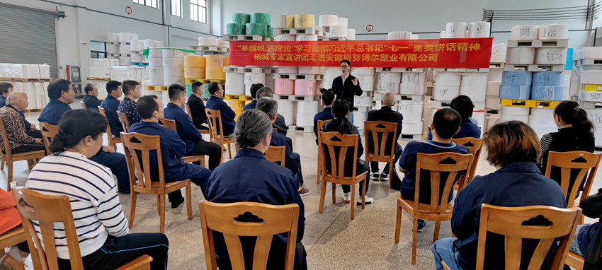 “举旗帜，送理论”学习贯彻习近平总书记“七一”重要讲话精神 桐城专家宣讲团走进安徽格努博尔塑业有限公司2.jpg